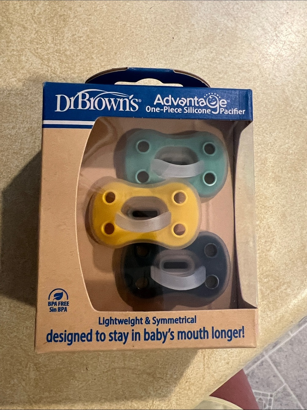 Dr. Brown's AdvantaOne Silicone Pacifiers - Yellow, Teal, Gray - 3-Pack
